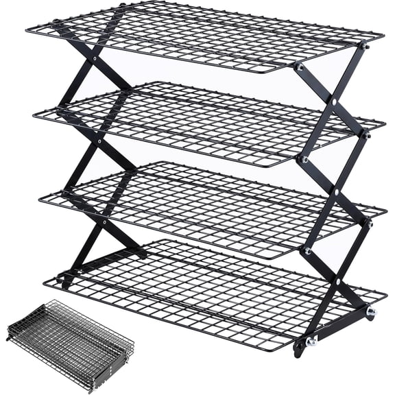 Elastic,4 Tier Collapsible Cooling Rack, Adjustable Stackable Design for Baking, Roasting and Grilling, Ideal for Picnic and Party