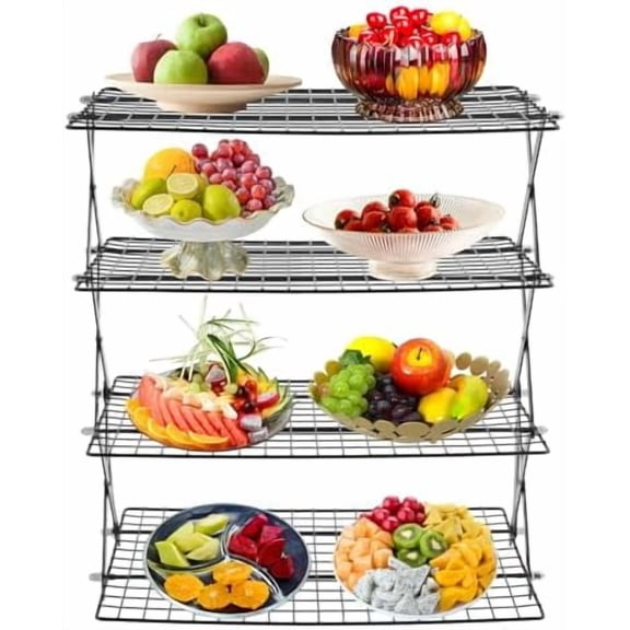 4 Tier Collapsible Cooling Rack, Adjustable Stackable Roasting Cooking Drying Wire Cooling Rack BBQ Storage Display Shelf for Cookies Baking Picnic Party$$Home Decor, Kitchen, & Other