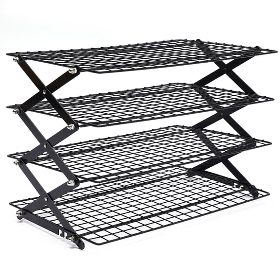 Shangmakel 4 Tier Collapsible Cooling Rack, Adjustable Stackable Roasting Cooking Drying Wire Cooling Rack BBQ Storage Display Shelf