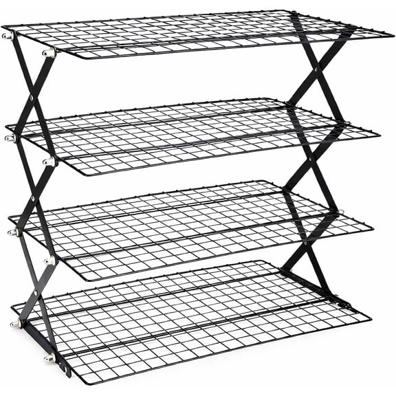 4 Tier Collapsible Cooling Rack, Adjustable Stackable Wire Cooling Racks for Baking, Tight-Grid Cookie Cooling Rack, Space-Saving Baking Rack for Small Kitchen, Camping & BBQ