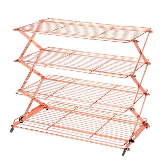4-Tier Collapsible Cooling Rack for Baking, Adjustable & Stackable Stainless Steel Cookie Cooling Rack, Folding Roasting Grid for Cookies, Bread, Cooking - Baking Must Haves