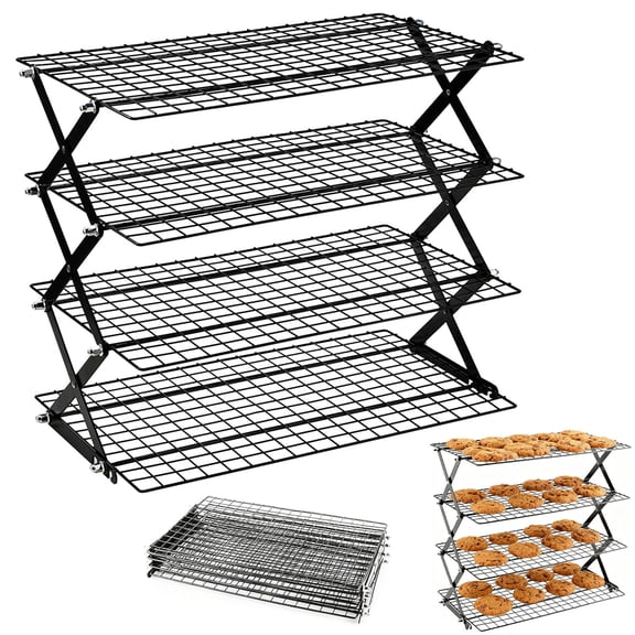 4-Tier Collapsible Cooling Rack, Expand to Bake, Collapse to Save Space, Adjustable Stack Multi-tier Dozens of Cookies, Cakes, Pastries, Cooling Rack Baking Food Holder
