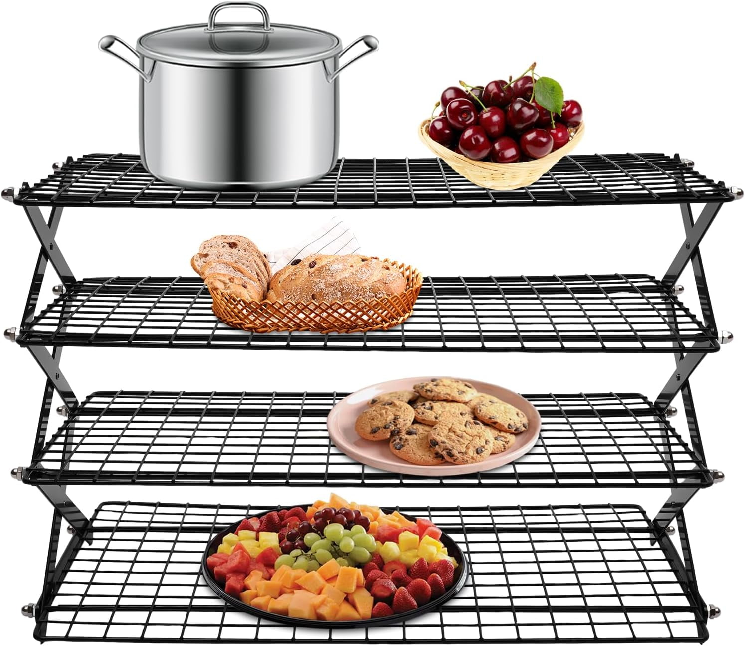 4-Tier Collapsible Cooling Rack, Expandable & Foldable Cookie Cooling ...