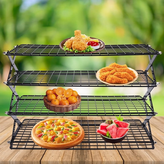 4-Tier Collapsible Cooling Rack, Black Grilling Drying Rack, Tabletop Cooling Rack for Outdoor Picnics