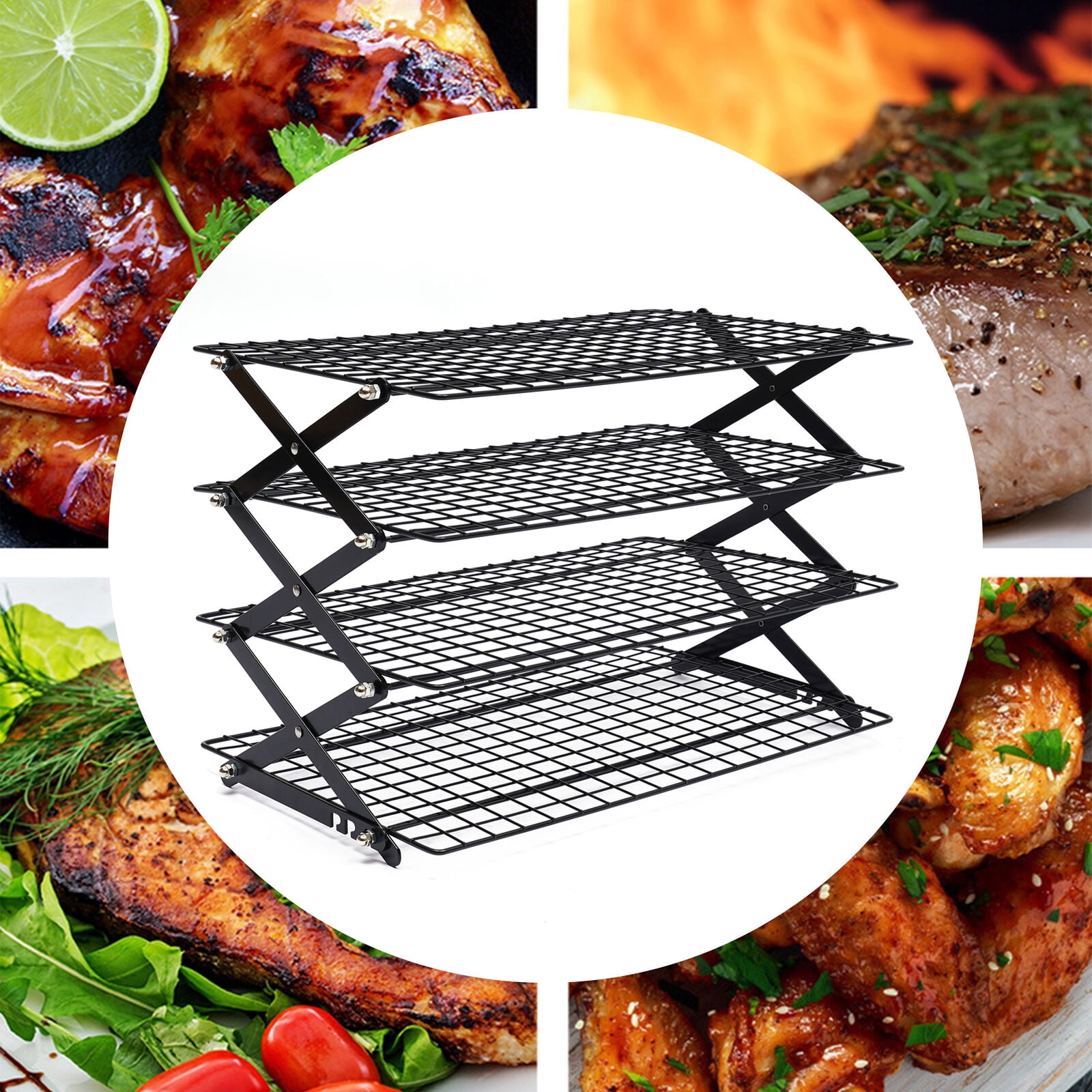 4-Tier Collapsible Cooling Rack, Multifunctional Tabletop Grilling ...