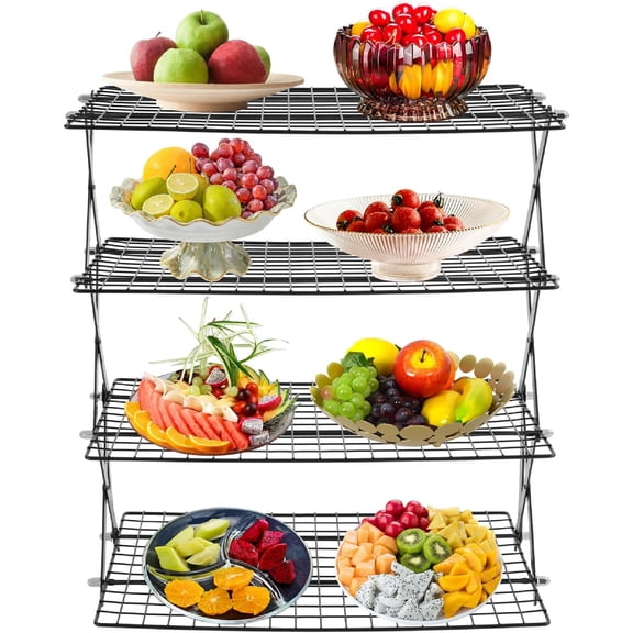 4-Tier Collapsible Cooling Rack, Portable Stackable Roasting Cooking Drying Wire, Barbecue Storage Display Shelf for Cookies Baking, Outdoor Camping, Picnic Party