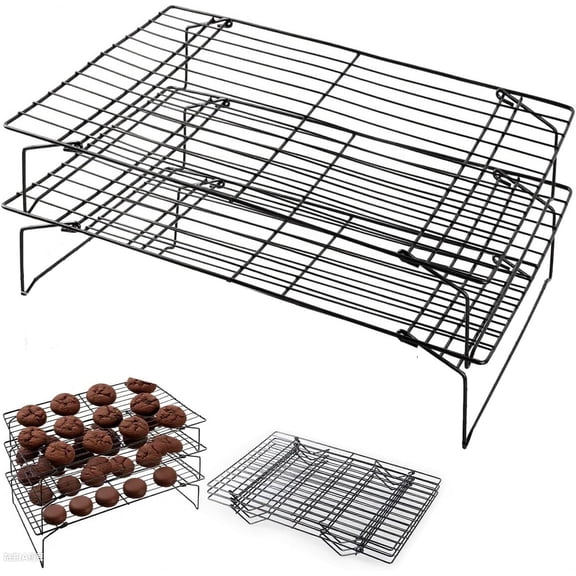 4-Tier Collapsible Cooling Racks, Detachable Wire Cooling Rack Stackable Drying Rack for Cookie Bread Pizza Baking (2Tier)