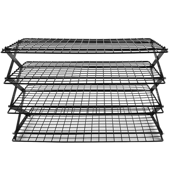4-Tier Collapsible Baking Cooling Rack with Versatile Grill Stand Function, Heavy Duty Foldable Wire Storage Shelf and Pop-Up Organizer, Portable Space-Saving Frame for Kitchen Oven, Picnic and Outdo