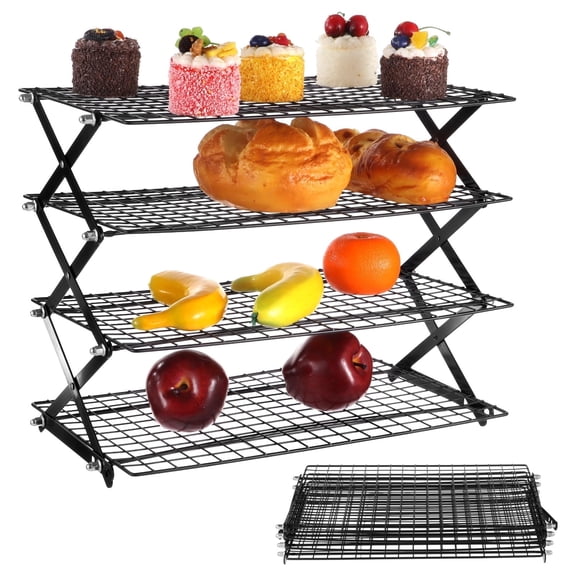 4-Tier Foldable Storage Rack - Collapsible Iron Wire Shelf | Portable Metal Shelf Organizer for Kitchen, Bathroom, Picnic, Camping & Outdoor (17.72x9.72x16.81 in)
