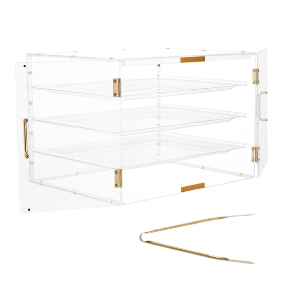 4-Tier Commercial Countertop Bakery Display Case Clear Acrylic Bread Box with Magnetic Rear Door for Cookie Dessert Donut Cake 22.4x17.3x15.9 Inches