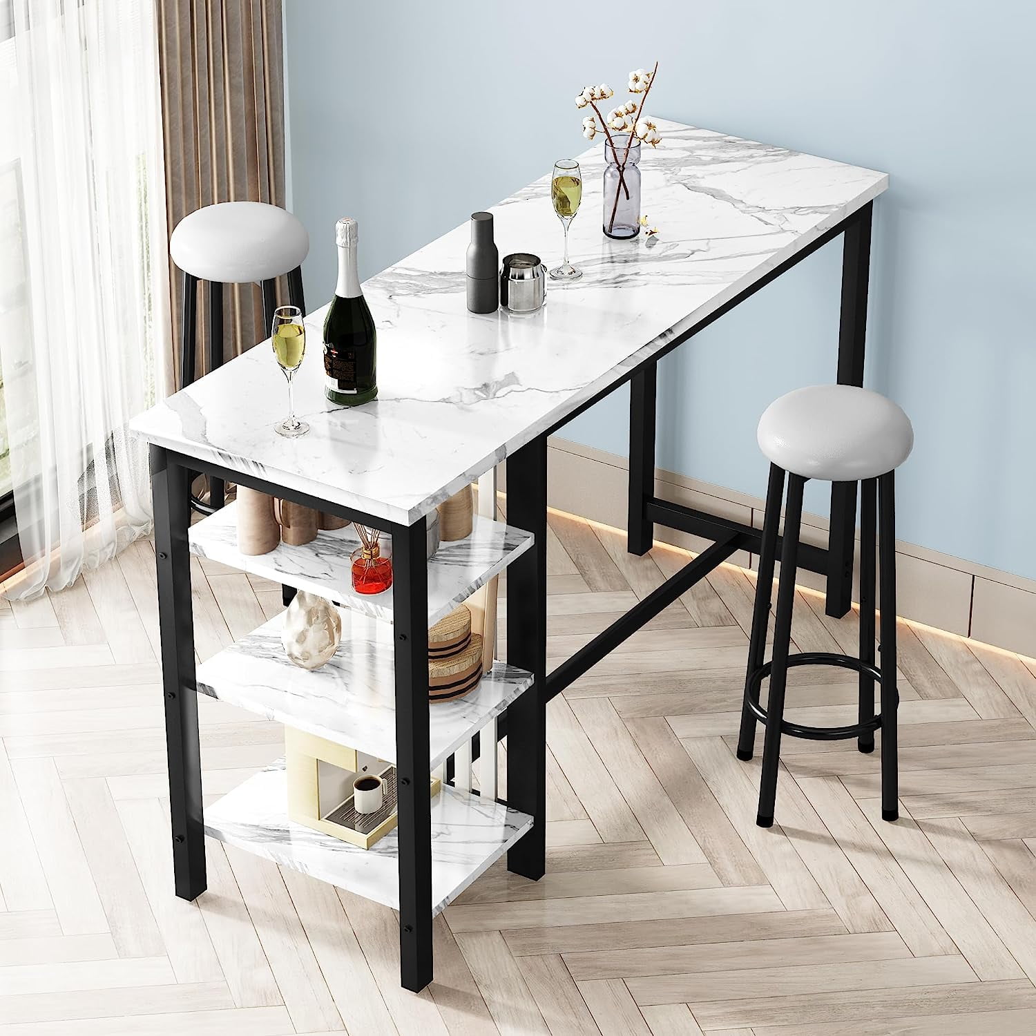4-Tier Compact Dining Table Kitchen Counter Height Table and Stools Set ...