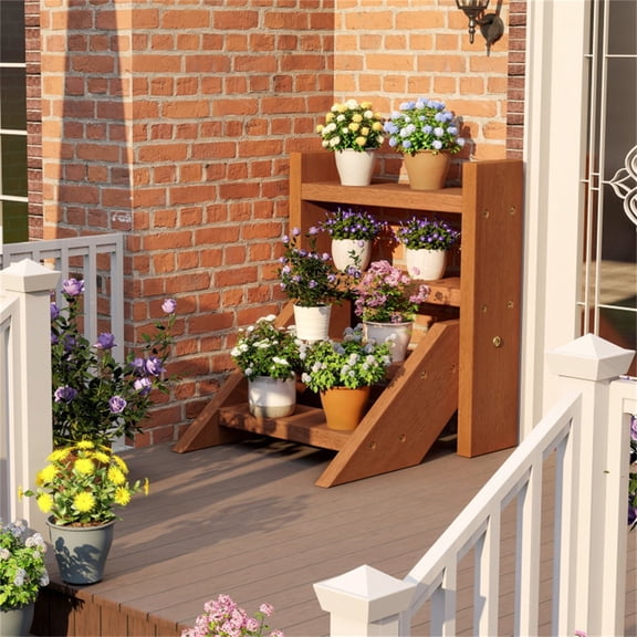 4-Tier Compact Wooden Plant Stand Natural Solid Wood Ladder Pot Rack Easy Assemble Succulent Seedling Display Shelf for Window Balcony Desktop Indoor Outdoor
