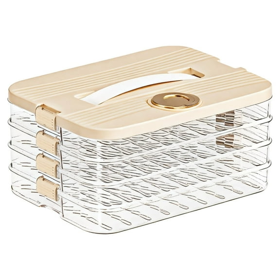 4-Tier Cookie Carrier with Lid and Handle, Transparent Dessert Storage Box, Cookie Travel Container, Dumpling Box Dumpling Container Dumpling Carrier
