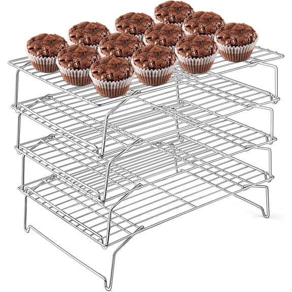 4-Tier Cooling Rack, 15x10.1" Stainless Steel Stackable Wire Cooling Rack for Baking Cooking Cookies, Folding Leg & Non-toxic, Oven Safe & Dishwasher Safe
