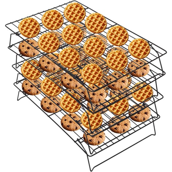 4-Tier Cooling Rack for Baking - 15.75" x 9.84" Stackable Stainless Steel Wire Rack, Non-Stick, Collapsible, Space-Saving Design for Cookies, Cakes, and More, Gifts for Baking Enthusiasts