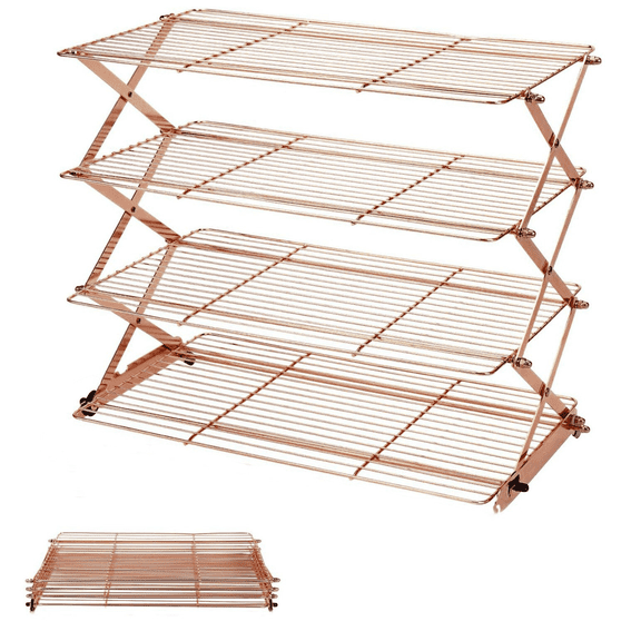4 Tier Cooling Rack,Collapsible Adjustable Height Wire Baking Rack with Stable X-Leg Design,Space-Saving Cooling Racks for Cooking and Baking Cookies,Cakes & Pastries,17.1" x 9.8"