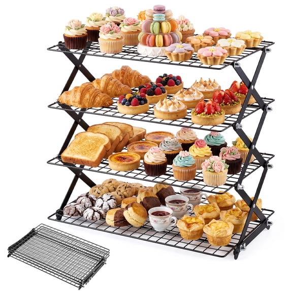 Behome 4-Tier Collapsible Cooling Rack, 3 Setting Design Stackable Baking Rack, Dishwasher Safe Cooling Racks for Cooking, Baking, Roasting & Grilling