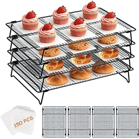 4 Tier Cooling Rack Stackable, Cookie Cooling Wire Rack for Baking Roasting Grilling, Stackable Baking Racks for Cooking, Bread, Pizza, Cake, Oven and Dishwasher Safe