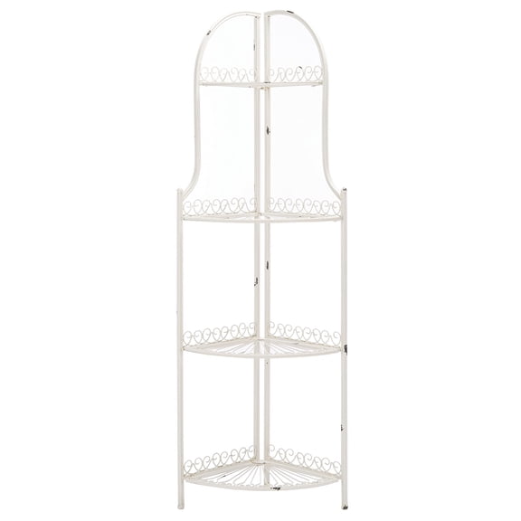 4-Tier Corner Bakers Rack In Antique White Wrought Iron Finish
