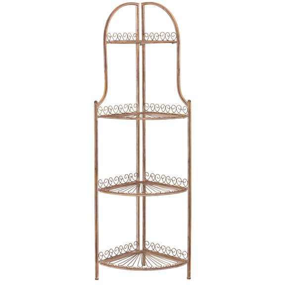 4-Tier Corner Bakers Rack In Rusty Orange Wrought Iron Finish
