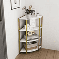 thumbnail image 1 of 4 Tier Corner Book-Shelf Stand Space Saving Storage Organizer Vintage Style Display Stand for Kitchen Bathroom Office Living Room,White+Gold, 1 of 6