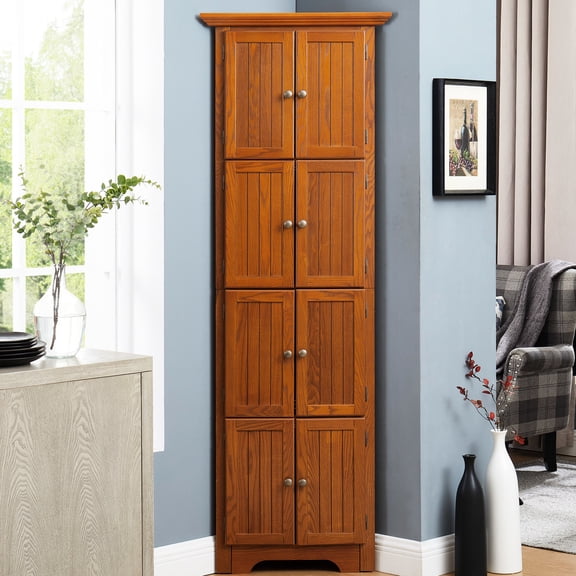 4-Tier Corner Kitchen Cabinet | Stores All Home Essentials | Oak Finish, Smooth Surface | Keeps Items Organized
