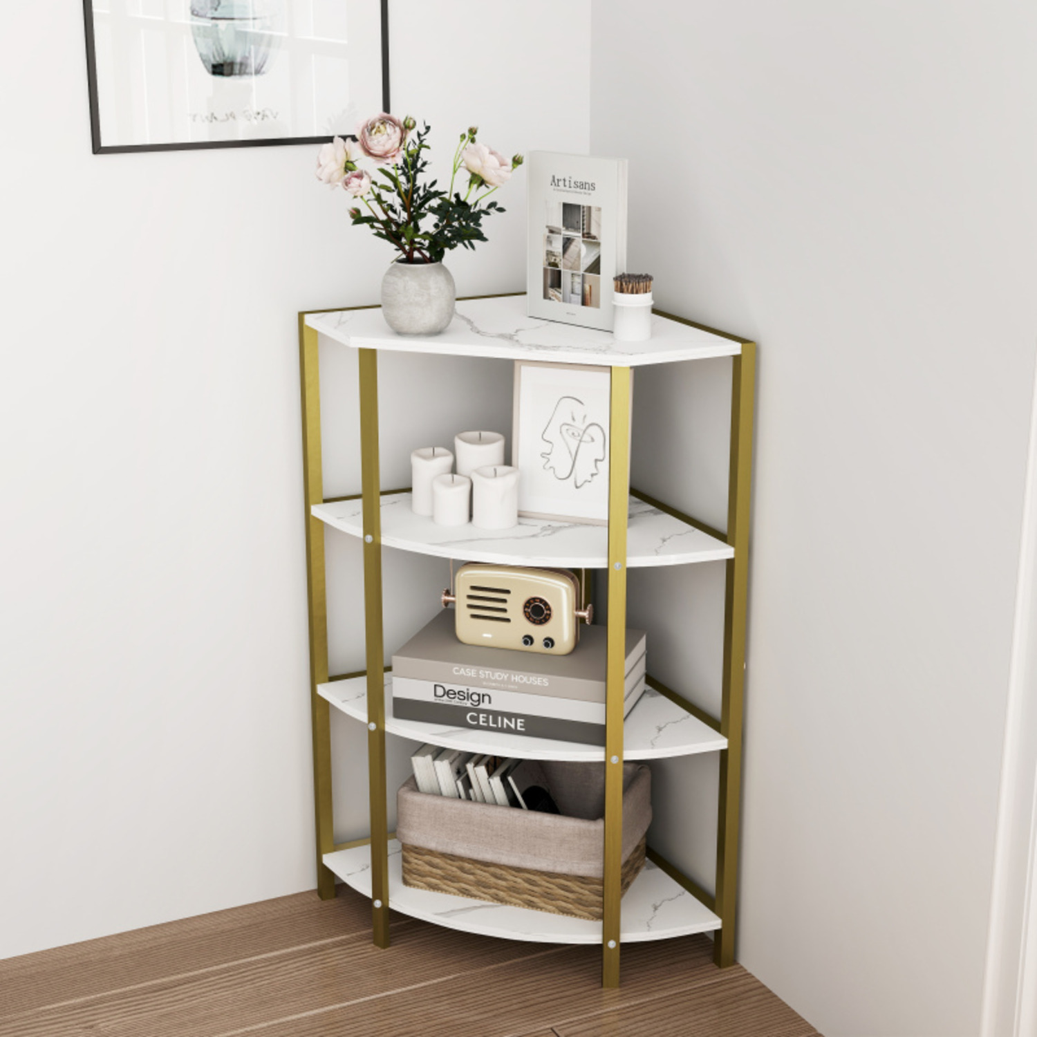 4 Tier Corner Open Shelf Freestanding Bookcase Shelving Unit Versatile ...