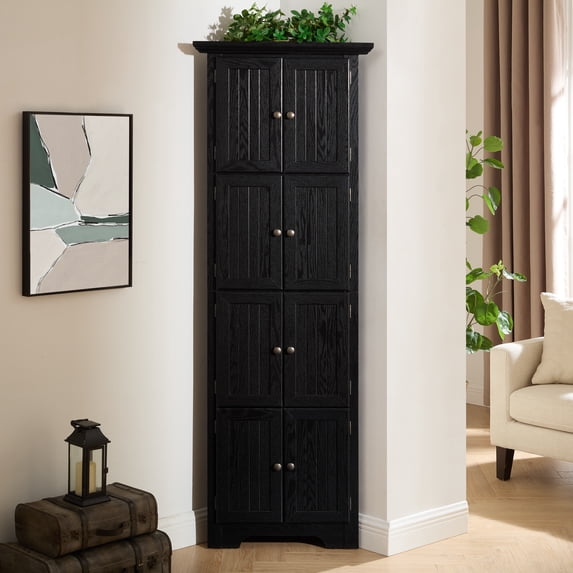 2026 Trending 4-Tier 72” Corner Kitchen Pantry Cabinet - 8-Door Farmhouse Storage Cabinet for Kitchen, Bathroom & Living Room