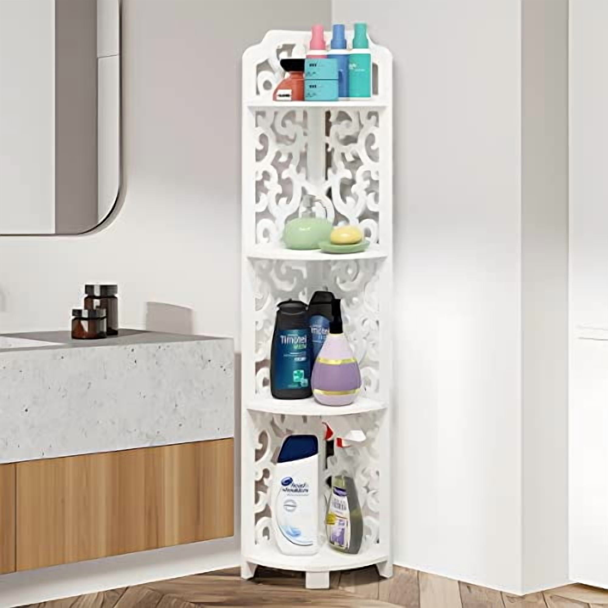 4 Tier Corner Shelf, Corner Ladder Shelf for Living Room, Free Standing ...