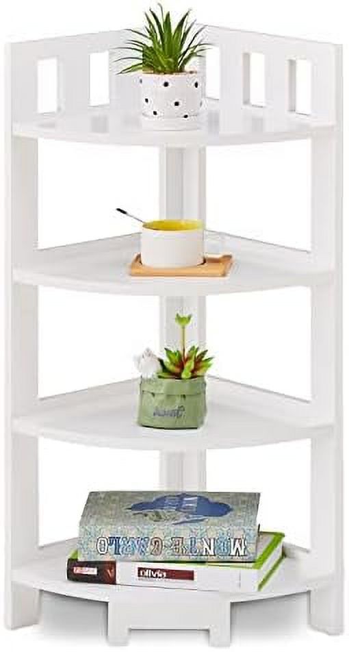 4Tier Corner Shelf Wood Storage Stand for Multipurpose Shelving