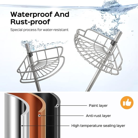 4-Tier Corner Shower Caddy with Tension Pole - Rust-Resistant Adjustable Bathroom Organizer for Renters - Silver Gray