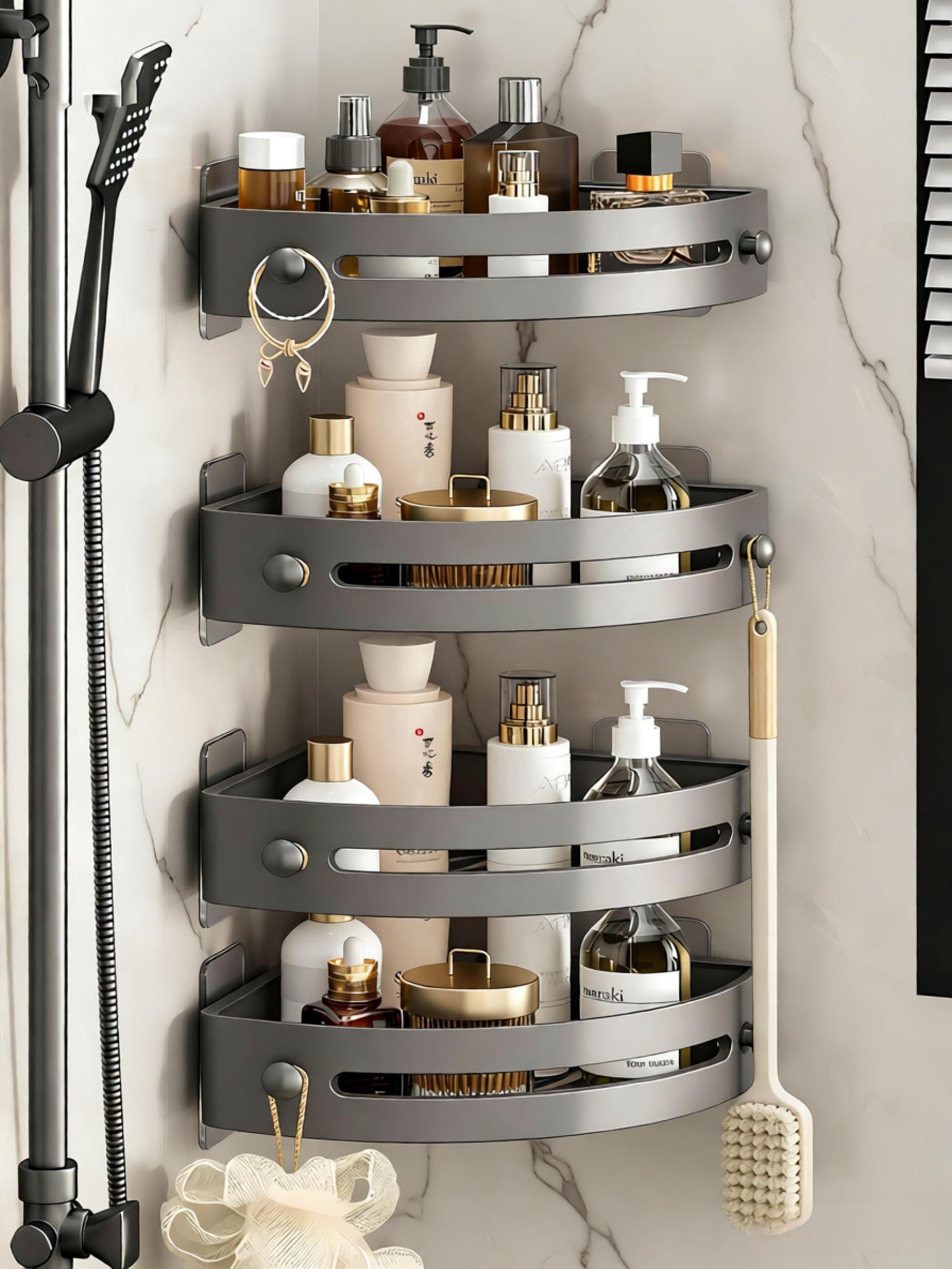 4-Tier Corner Shower Shelf No Drilling Adhesive Bathroom Organizer