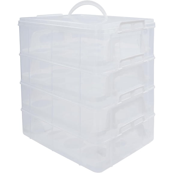 4-Tier Cupcake Carrier with 48 Cupcake Holders, Portable Dessert Display and Storage Container, Transparent White Large Capacity Snack Food Box for Parties, Baking, Picnics