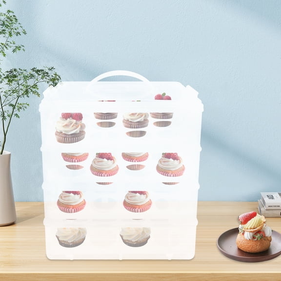 4-Tier Cupcake Stand Carrier, 48 Slots Clear PP Plastic Dessert Display Stand with Handle, Snap Lock Rectangular Cupcake Transport Container for Party, Picnic