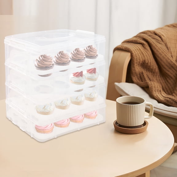 4-Tier Cupcake Carrier with Transparent Design & Easy Carry Handle