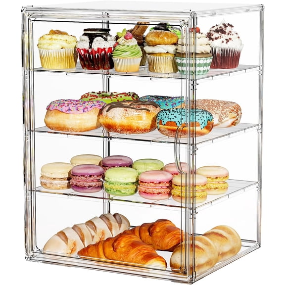 4 Tier Cupcake Stand Acrylic Cardboard Cupcake Tower Holder, Dessert Pastry Cookie Display Stand Case with Lid for Birthday Wedding Party Decoration, Large Adjustable Bread Box, XXL