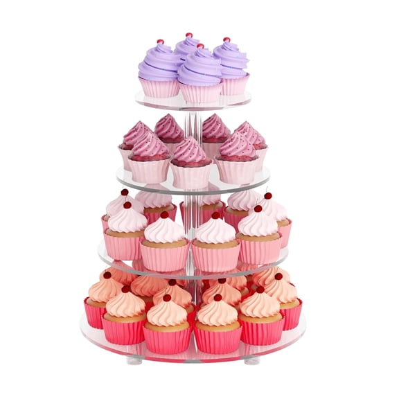 4 Tier Cupcake Stand,Clear Acrylic Round Cupcake Tower,Cupcake Holder Cup,Cake Tower Stand,Dessert Display Stand for Weddings Birthday Baby Shower Tea Party Pastry