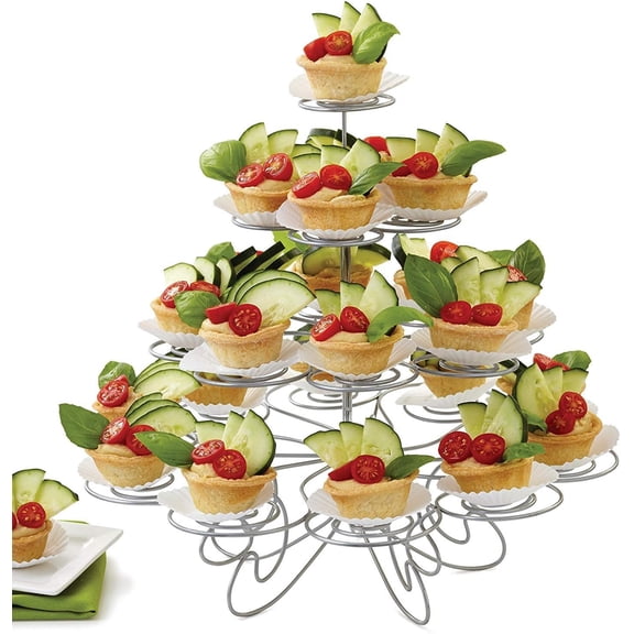 4-Tier Cupcake Stand -Stainless Steel Dessert Tree Tower Display for Christmas, Weddings, Birthday Parties, Weddings, Cady Bar and Events