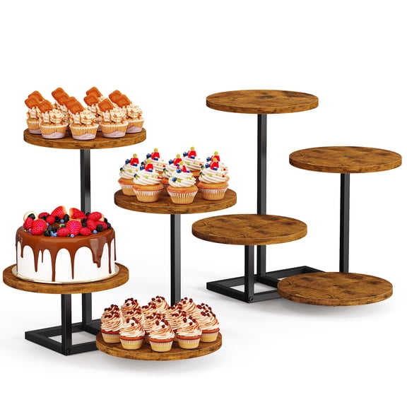 4 Tier Cupcake Tower Stand, Wooden Desert Tiered Tray Stands for Dessert Table Display Set for Party Afternoon Tea Wedding Birthday (2 Pack)