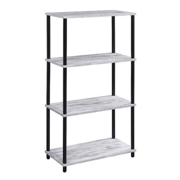 4 Tier Design Bookshelf with Metal Tubular Legs Antique White - Saltoro Sherpi