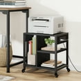 thumbnail image 1 of 4 Tier Under Desk Printer Stand with Wheels & Power Outlets, Mobile Printer Table with Storage Shelves, Rolling Printer Cart for Home Office, Black EliteEdge, 1 of 16