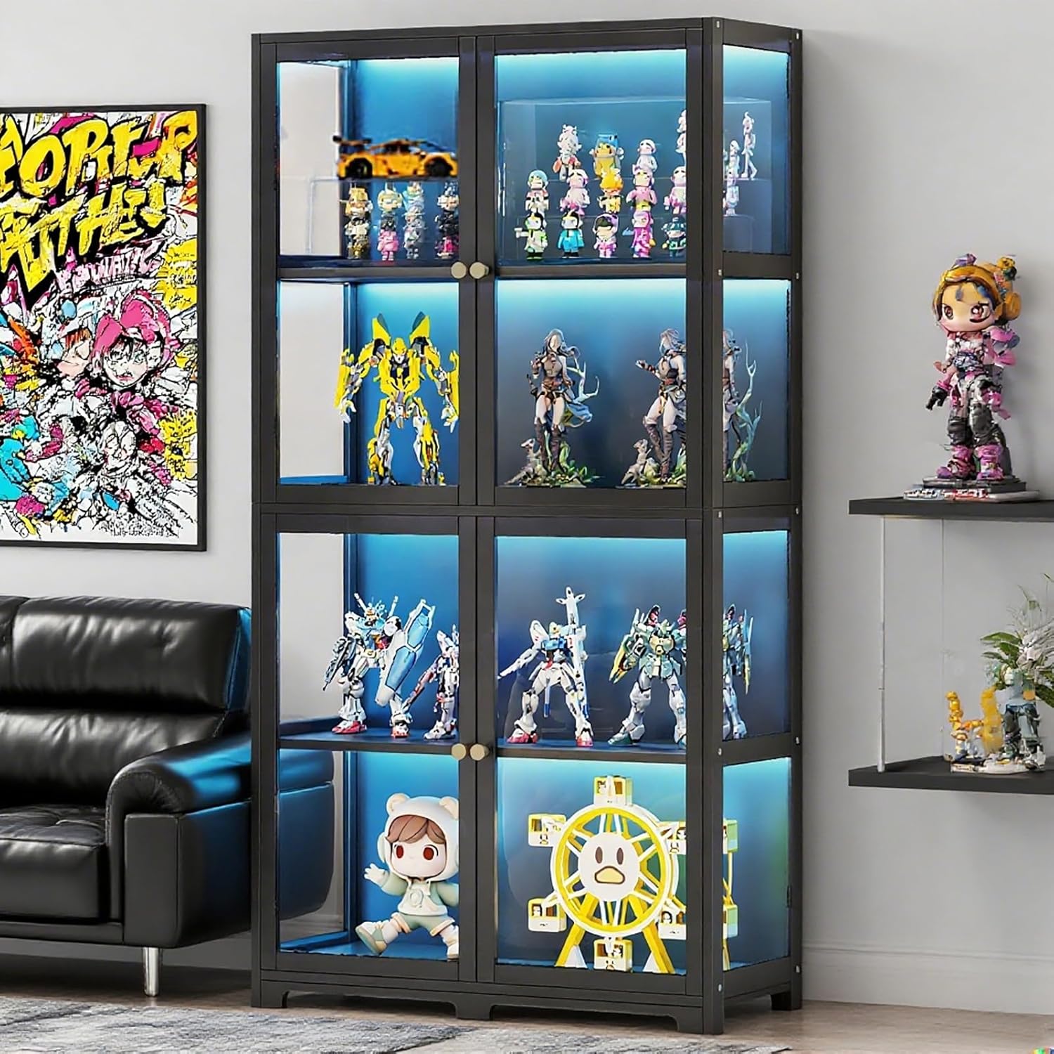 Figure Display Rack Customize 4-Tier Display Cabinet with Acrylic Doors, Transparent Curio Display ...
