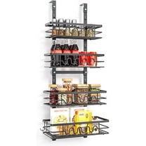4-Tier Over The Door Organizer - Metal Hanging Spice Rack & Pantry Shelves - No-Tool Storage Basket for Kitchen, Bathroom, Laundry (Fits Standard Doors, Black/White)