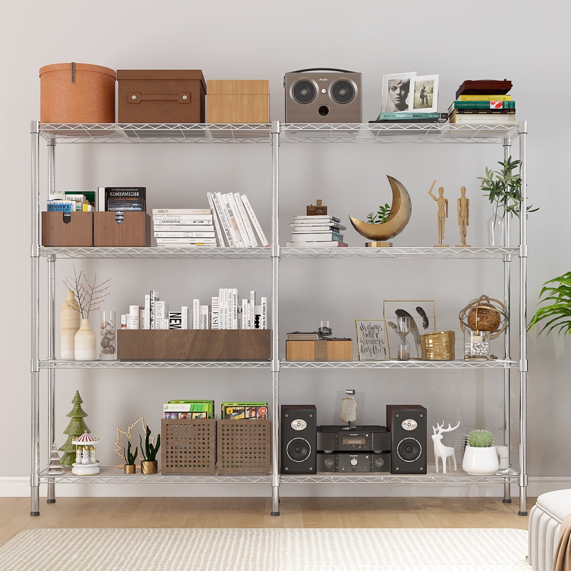 4 Tier Double Row Adjustable Storage Shelving Unit, NSF Wire Shelving ...