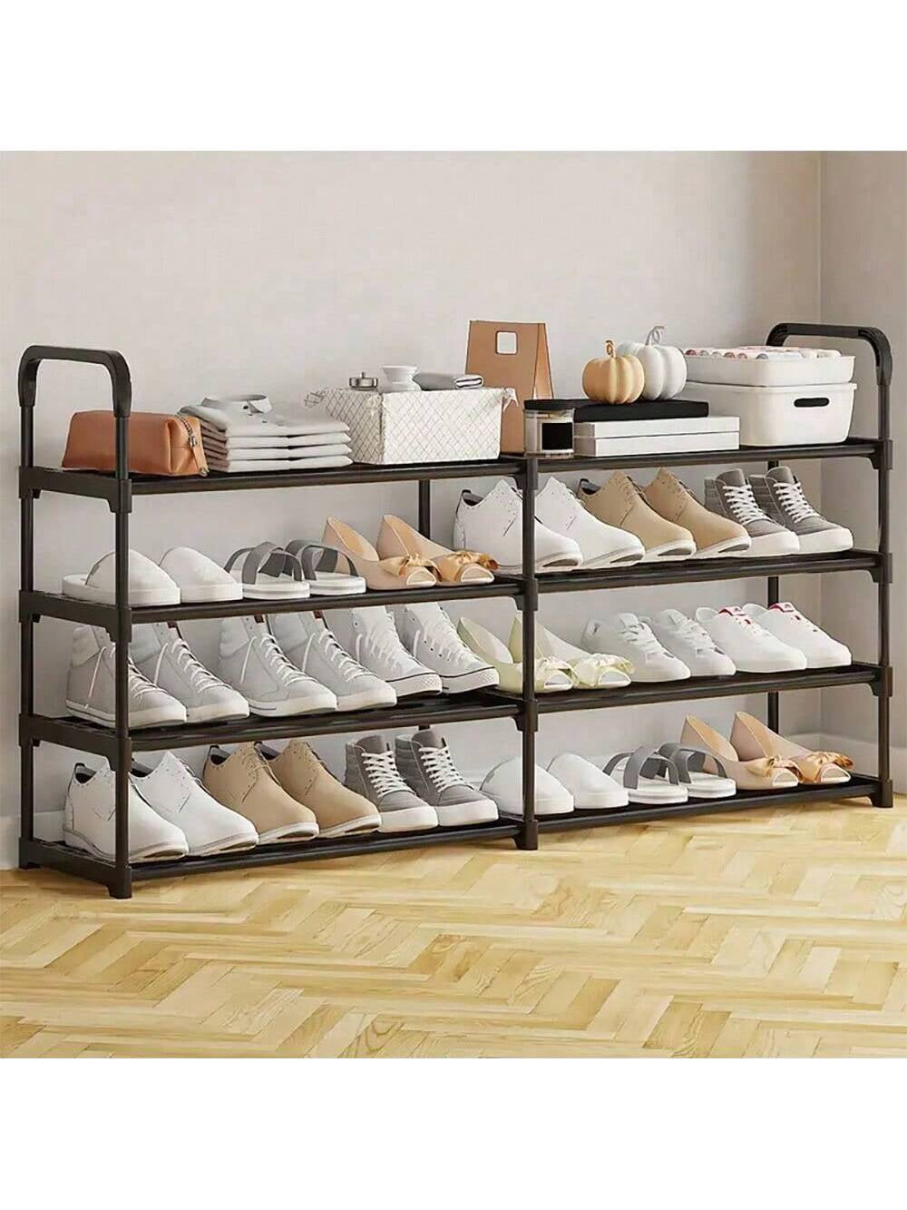 4-Tier Double Row Shoe Rack - Heavy Duty Reinforced Organizer for 16-24 ...
