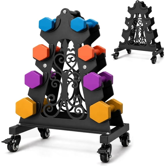 4-Tier Dumbbell Rack, A-Frame Portable Weight Storage Organizer with Wheels for Gym Storage Stand and Women's Dumbbell Set