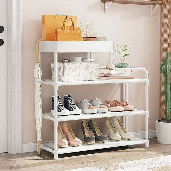 4-Tier Dustproof Shoe Rack Cabinet, Iron & Plastic Multi-Layer Shoe ...