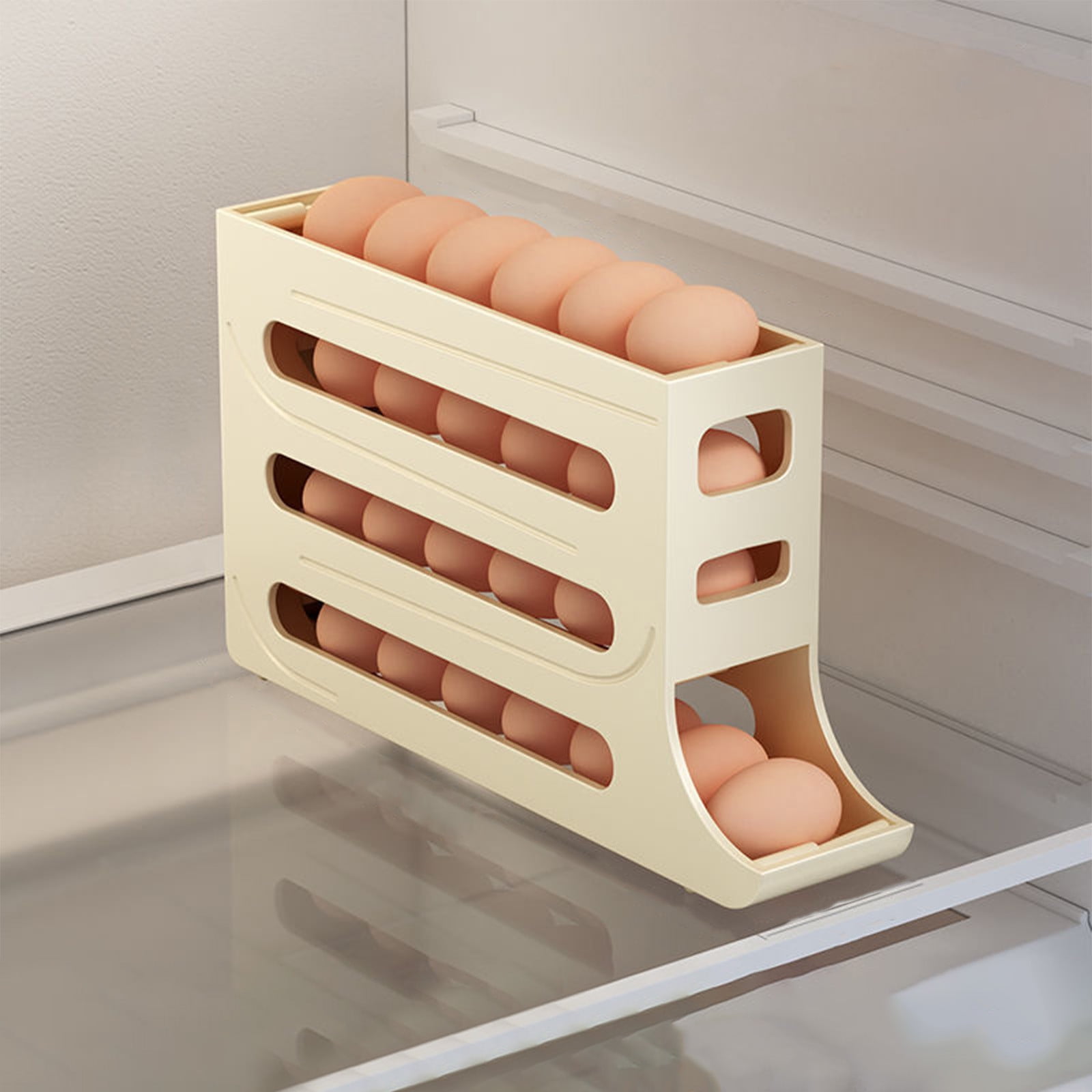 WACOI Auto Rolling Fridge Egg Organizer, Space Saving Eggs Dispenser For Refrigerator Storager With Lid,Egg Holder For Fridge 2 Pack