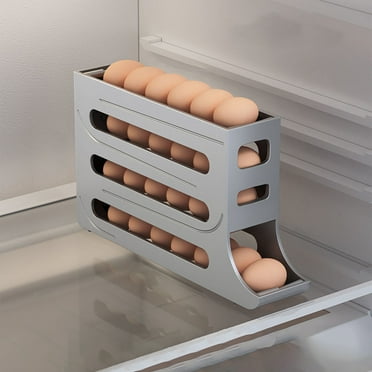 4-Tier Egg Holder Automatic Roll-Down Egg Holder Egg Dispenser Egg Organizer for Refrigerator Egg Storage Container Large Capacity Egg Holder for Fridge and Countertop