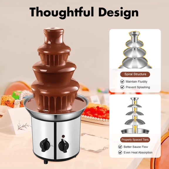 4-Tier Electric Chocolate Fondue Fountain Machine, 60.86oz Large Capacity Silver for Birthday Party Wedding